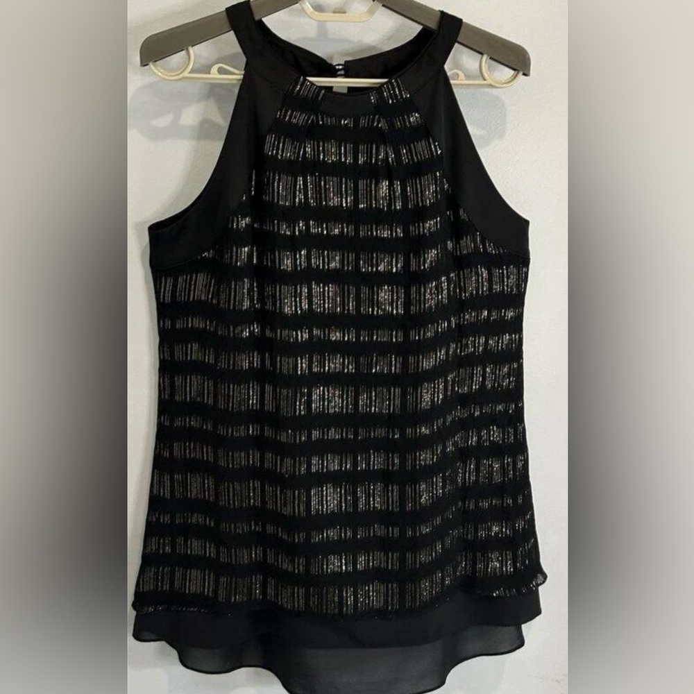 White House Black Market Silk Evening Halter Top Metallic Details Black Size 4 S